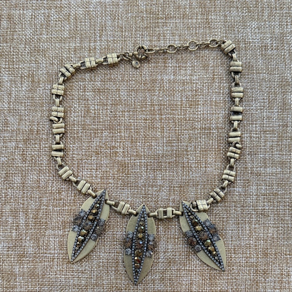 Vintage J Crew Gold Tone Statement Necklace with Amber and Smoke Crystals